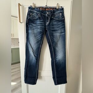 Rock Revival Charlotte Dark Wash Capris, Size 25, 22” Inseam